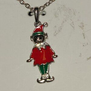 NWT Kitschy Christmas Elf Charm w 18"Silver Plated chain.